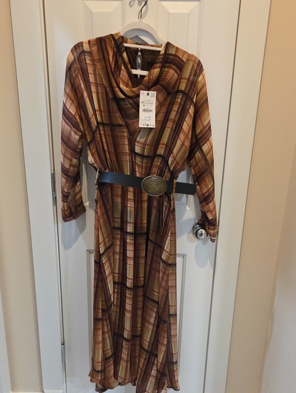 Zara Plaid Chiffon Midi Dress.